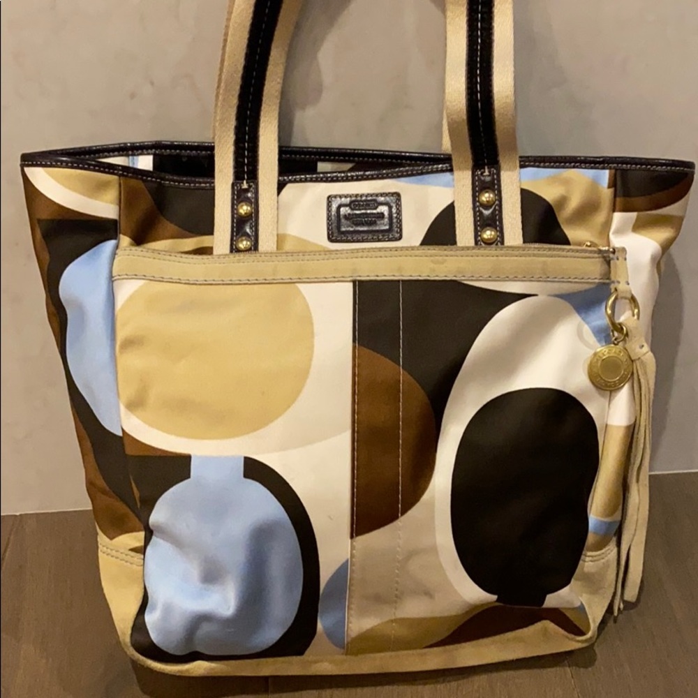 Coach tan,white, and blue satchel